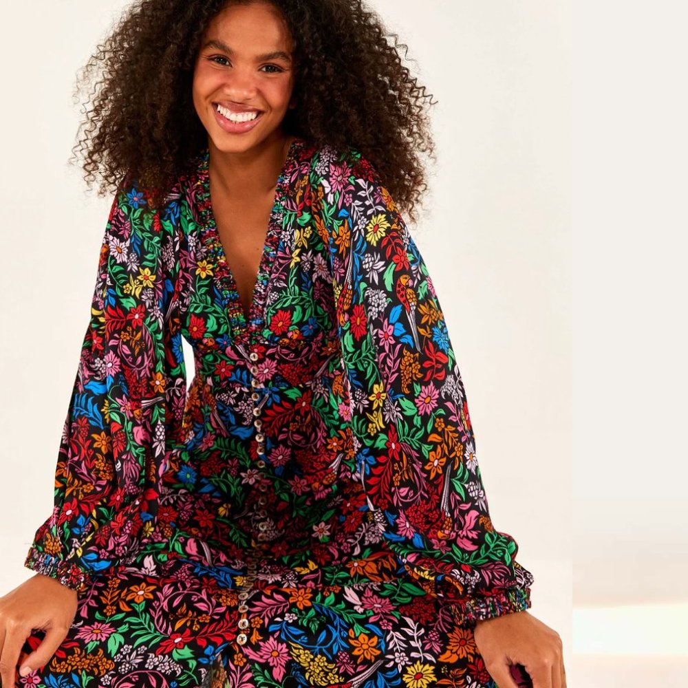 FARM RIO Tropical Garden Lenzing™ Ecovero™ Viscose Midi Dress Sz Medium